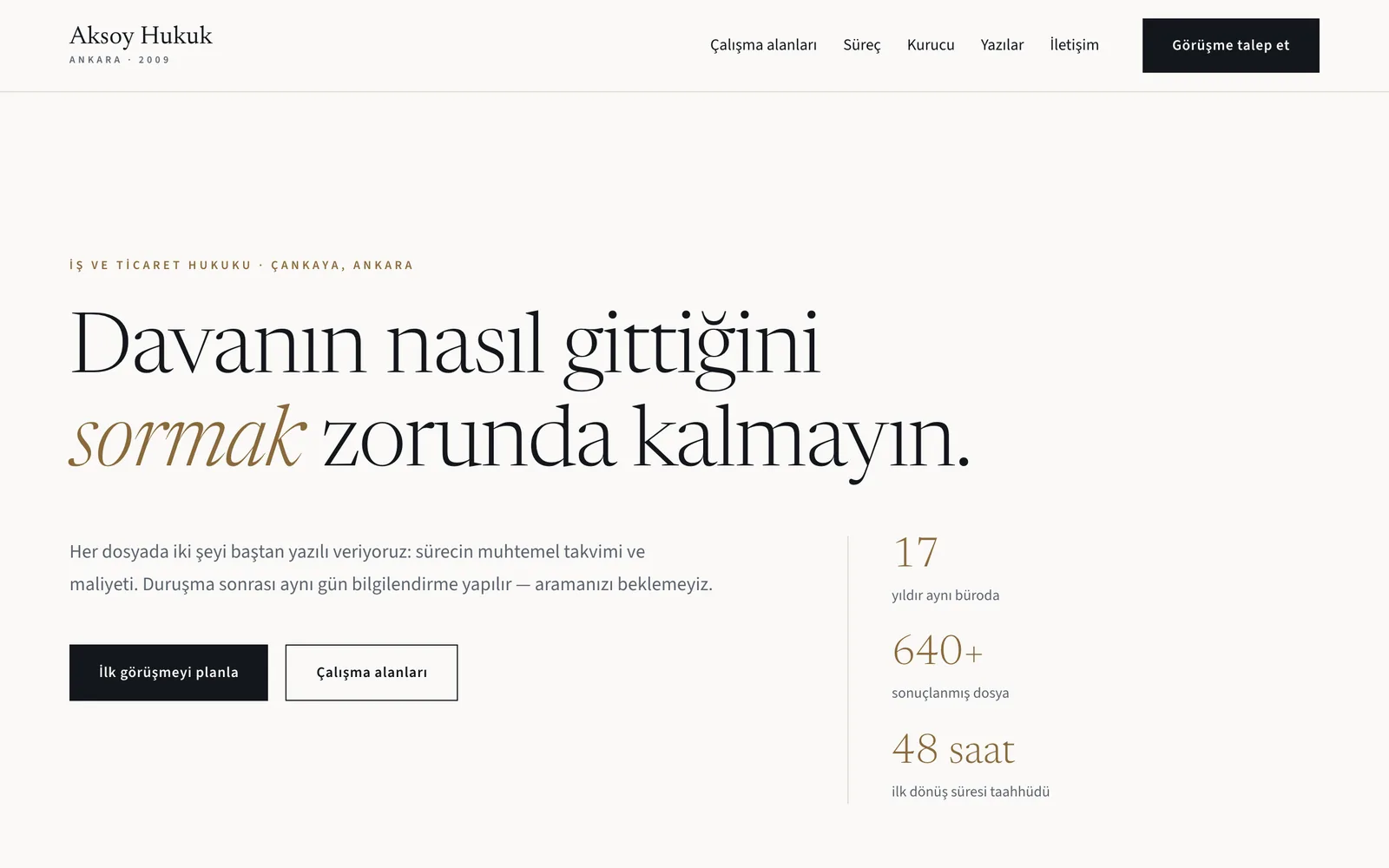 Aksoy Hukuk bürosu sitesinin ana sayfası
