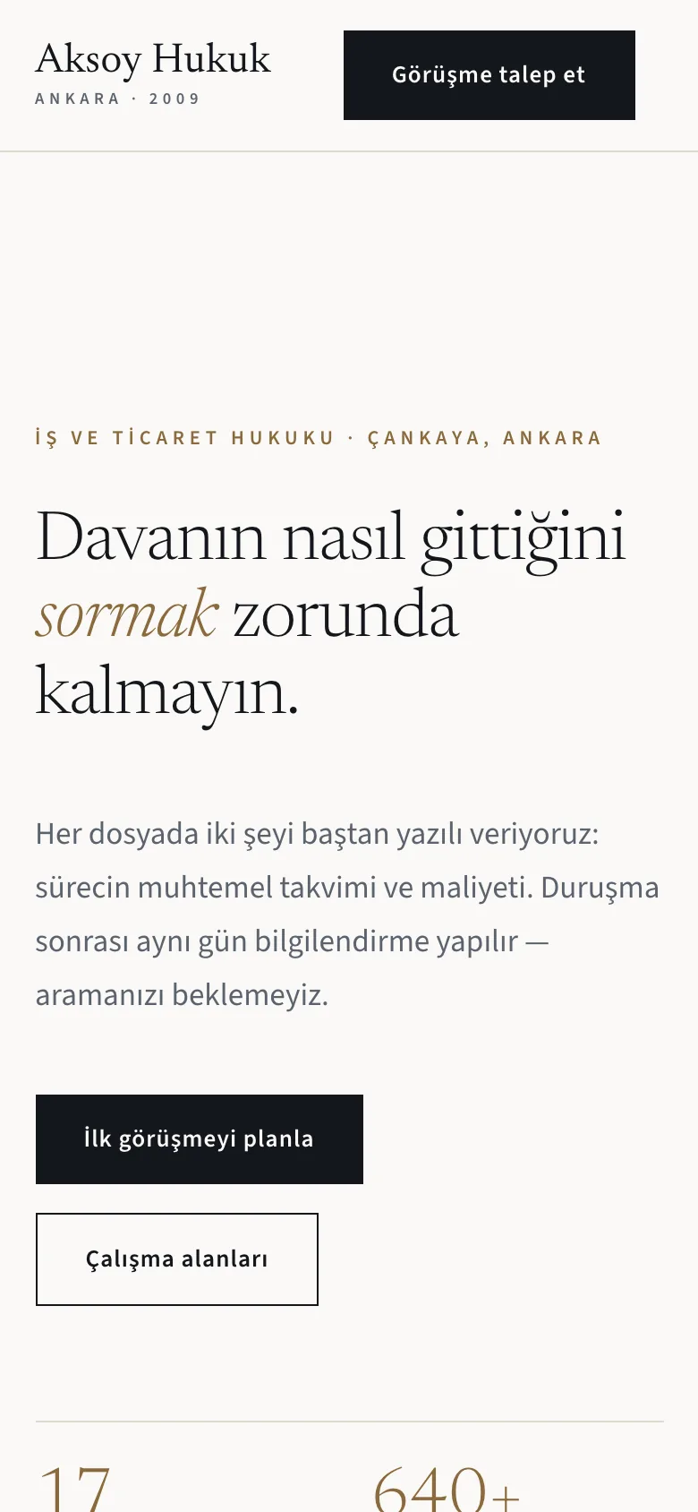 Aksoy Hukuk sitesinin telefon görünümü