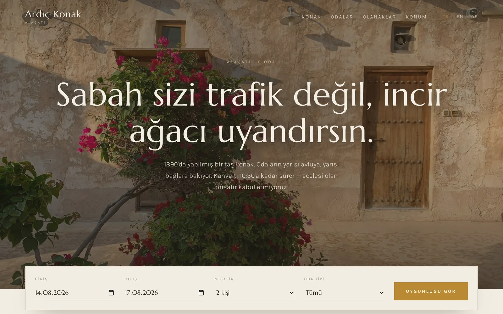 Ardıç Konak butik otel sitesinin ana sayfası