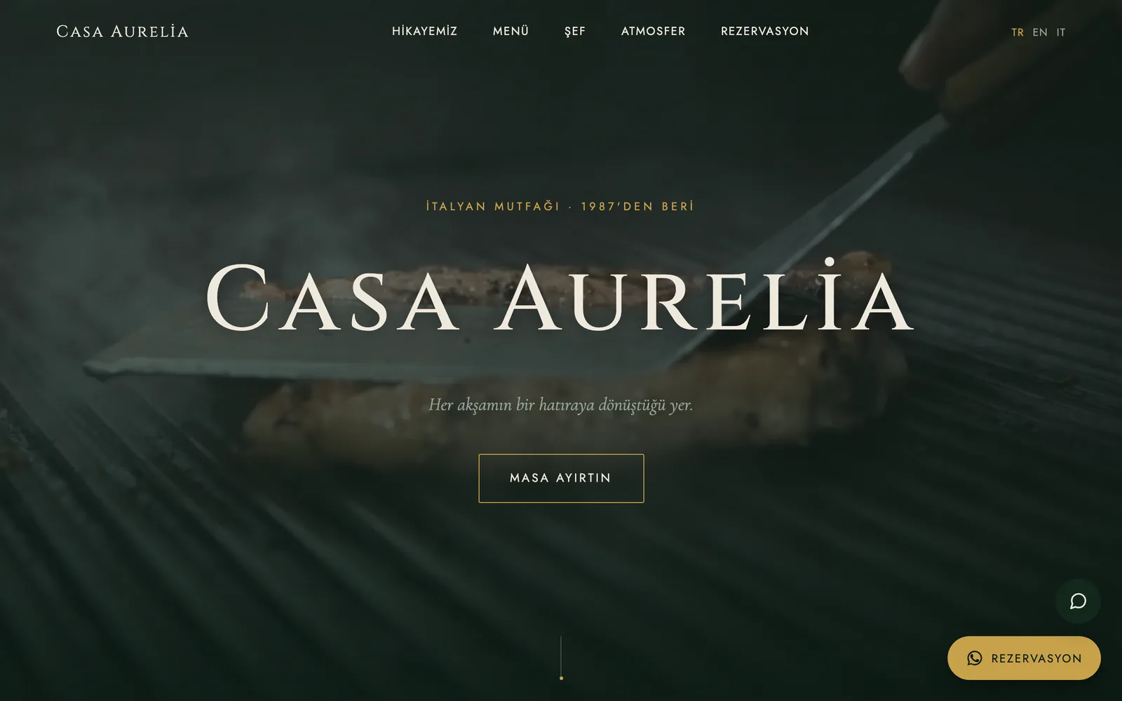 Casa Aurelia restoran sitesinin ana sayfası