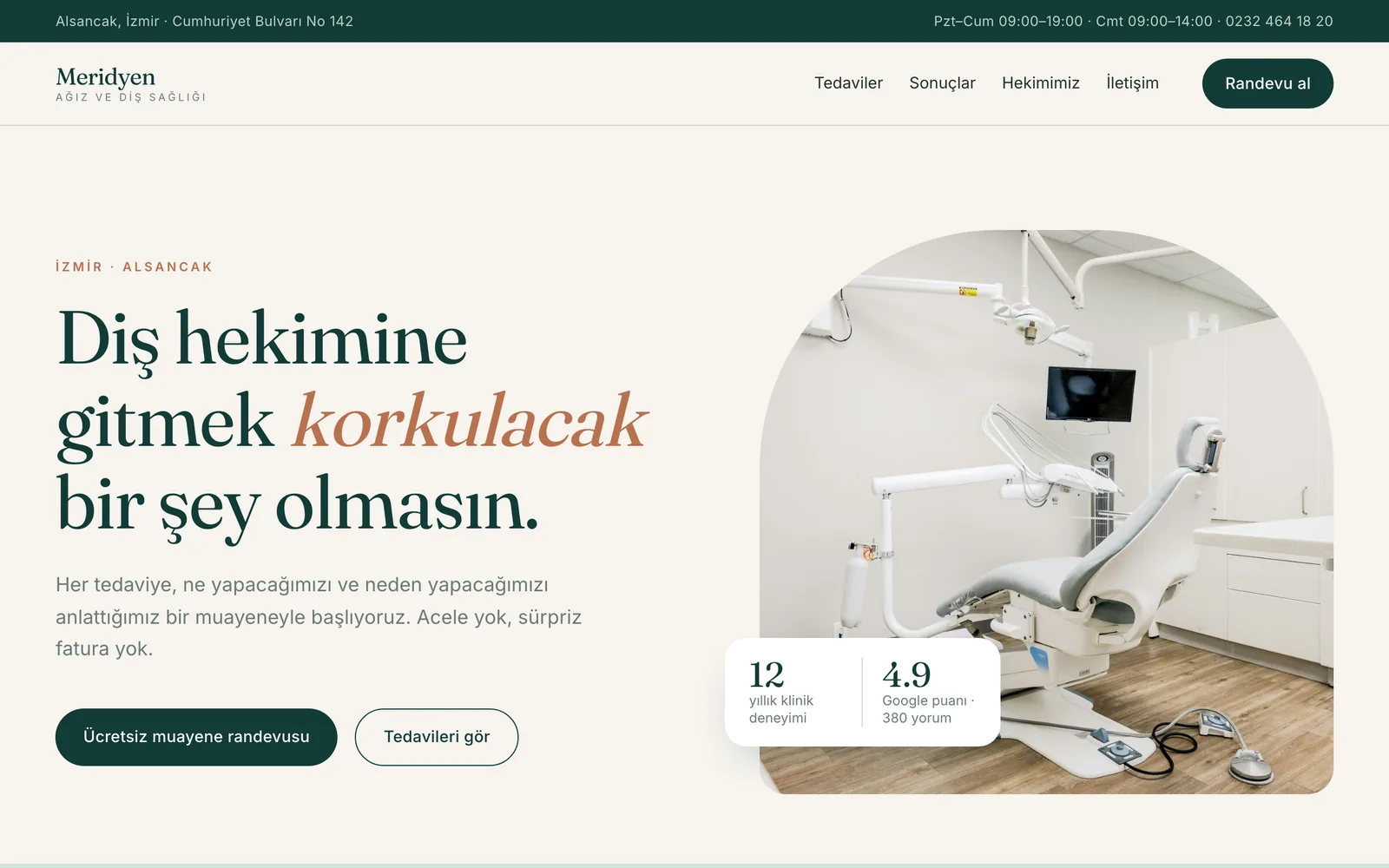 Meridyen diş kliniği sitesinin ana sayfası