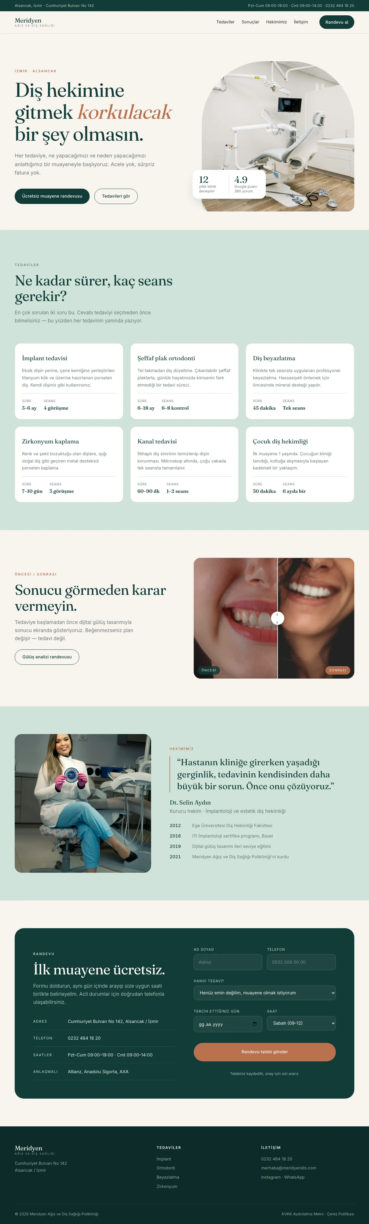 Meridyen Diş sitesinin tam sayfa görünümü