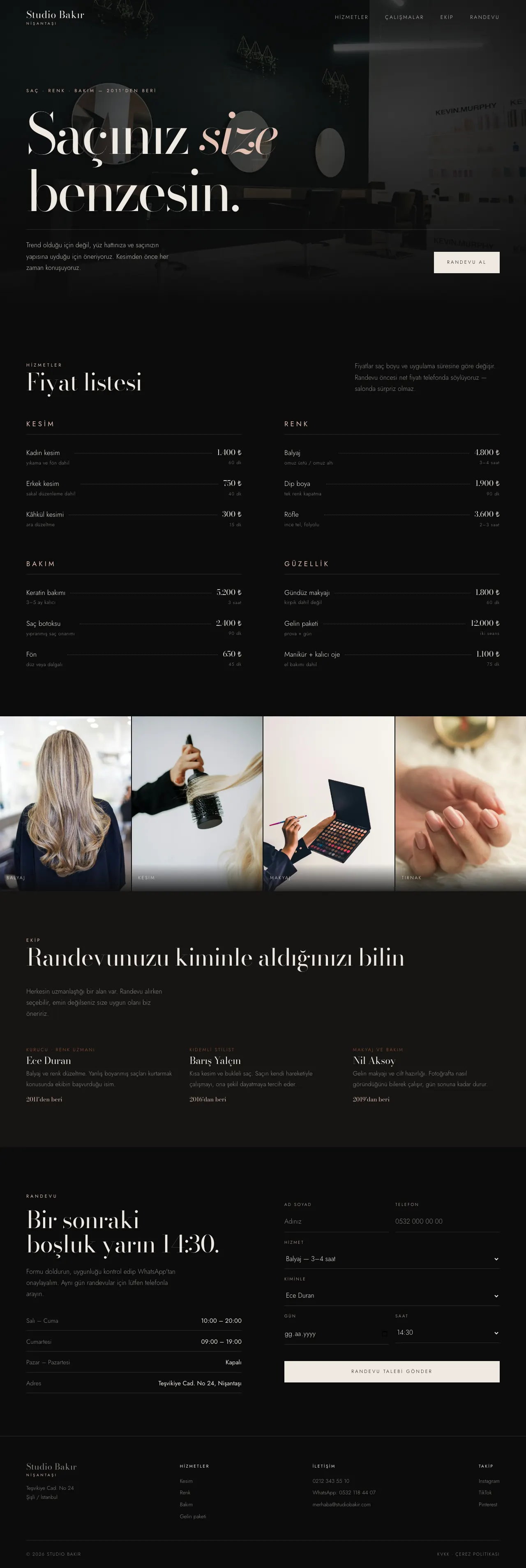 Studio Bakır sitesinin tam sayfa görünümü
